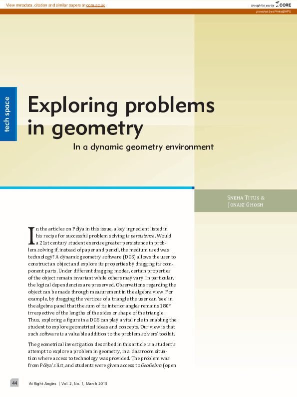 (PDF) In a dynamic geometry environment: Exploring problems in geometry