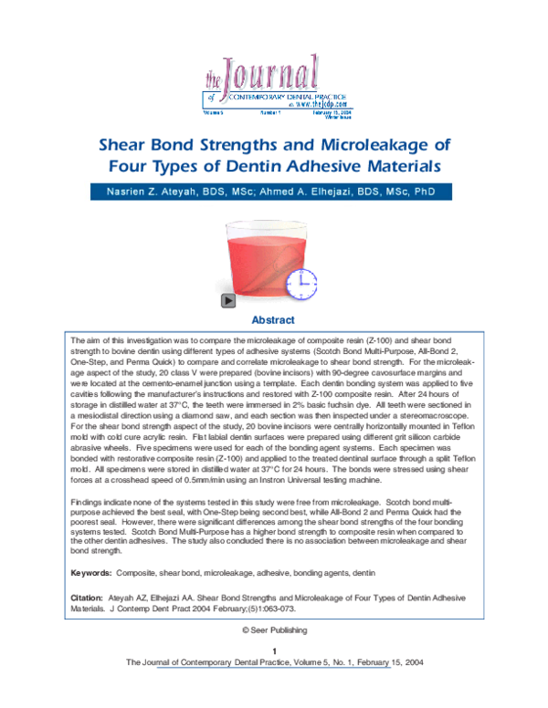(PDF) Shear Bond Strengths and Microleakage of Four Types of Dentin ...