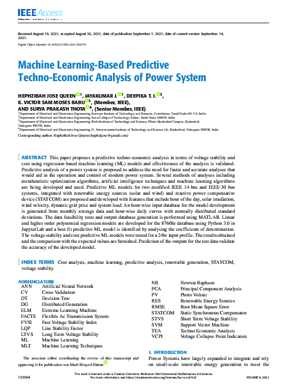 (PDF) Machine Learning-Based Predictive Techno-Economic Analysis of ...