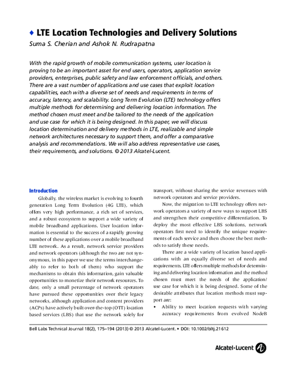 (PDF) LTE location technologies and delivery solutions