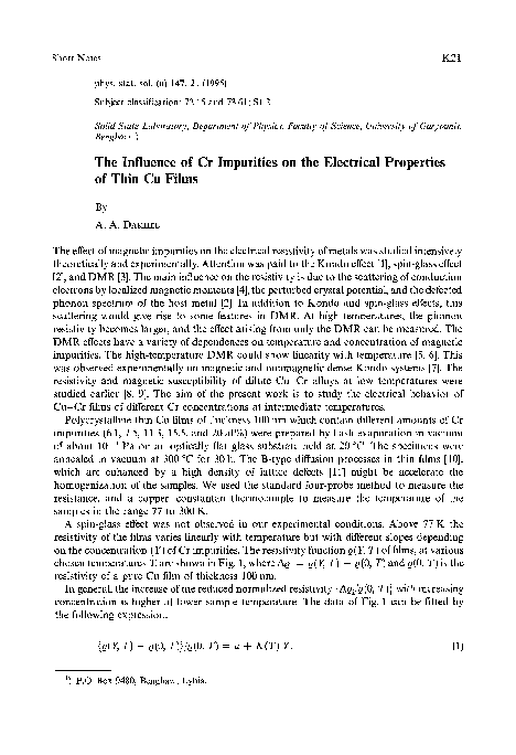 (PDF) The Influence of Cr Impurities on the Electrical Properties of ...