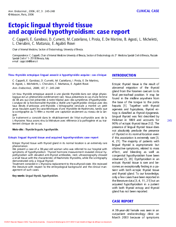 (PDF) Ectopic lingual thyroid tissue and acquired hypothyroidism case report Maurizio