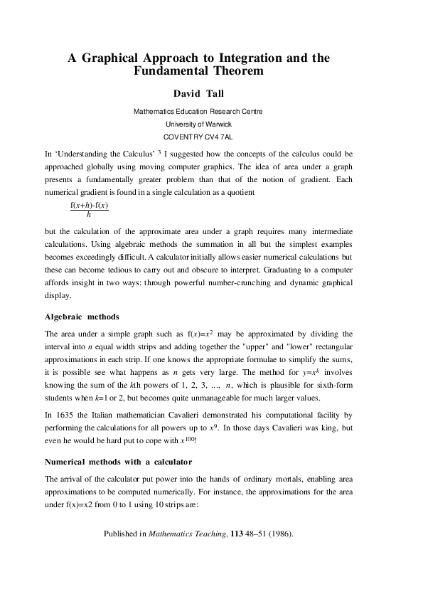 (PDF) A graphical approach to integration and the fundamental theorem