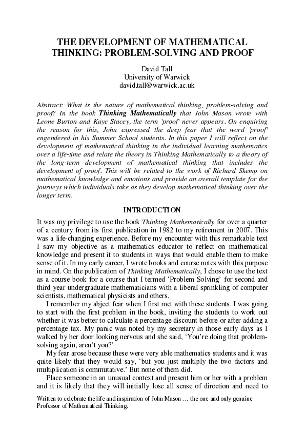 (PDF) The Development of Mathematical Thinking