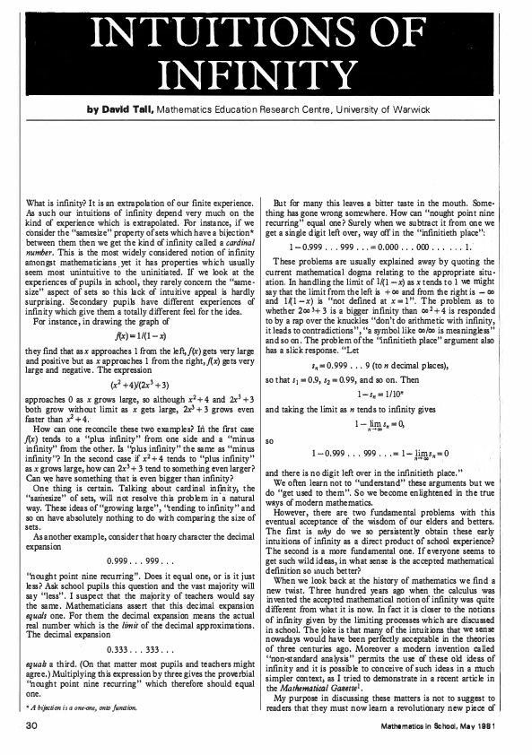 (PDF) Intuitions of Infinity
