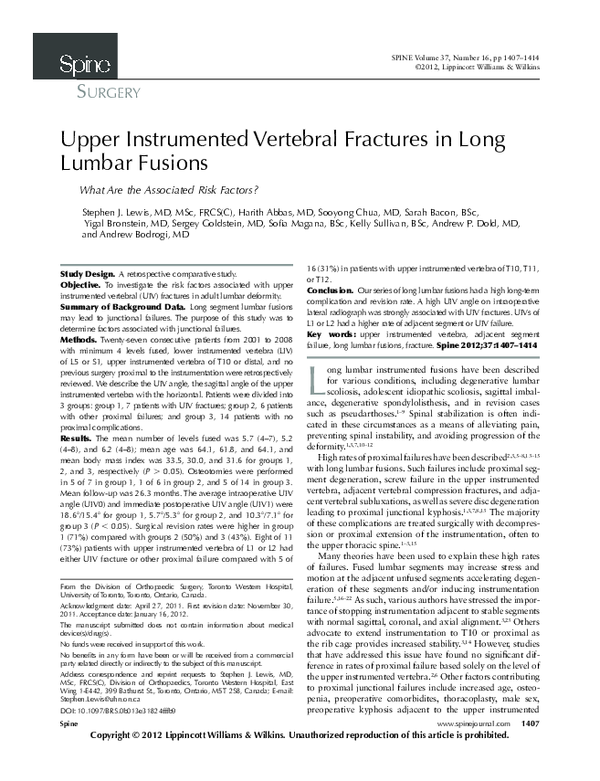 (PDF) Upper Instrumented Veterbra (UIV) Fractures in Long Lumbar