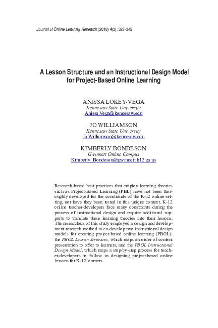 (PDF) A Lesson Structure and an Instructional Design Model for Project ...