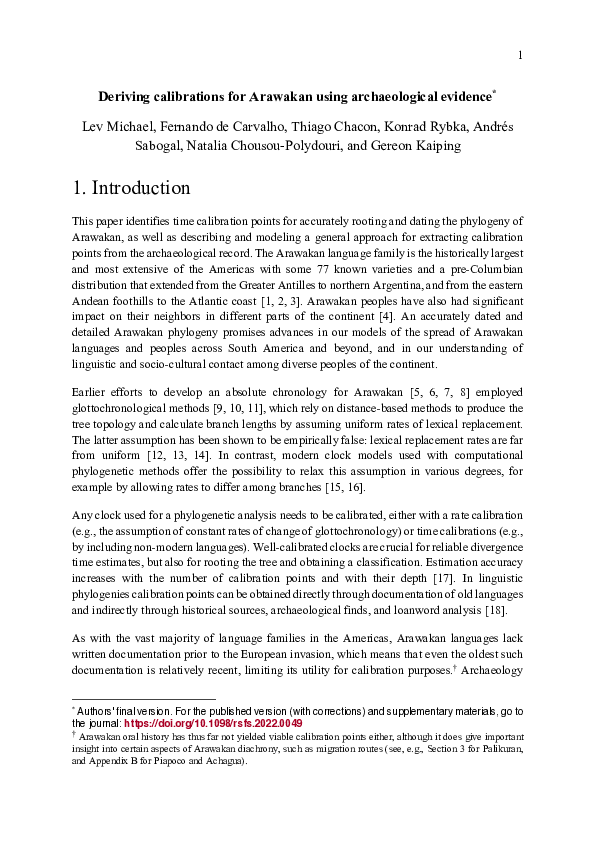 (PDF) Deriving calibrations for Arawakan using archaeological evidence ...