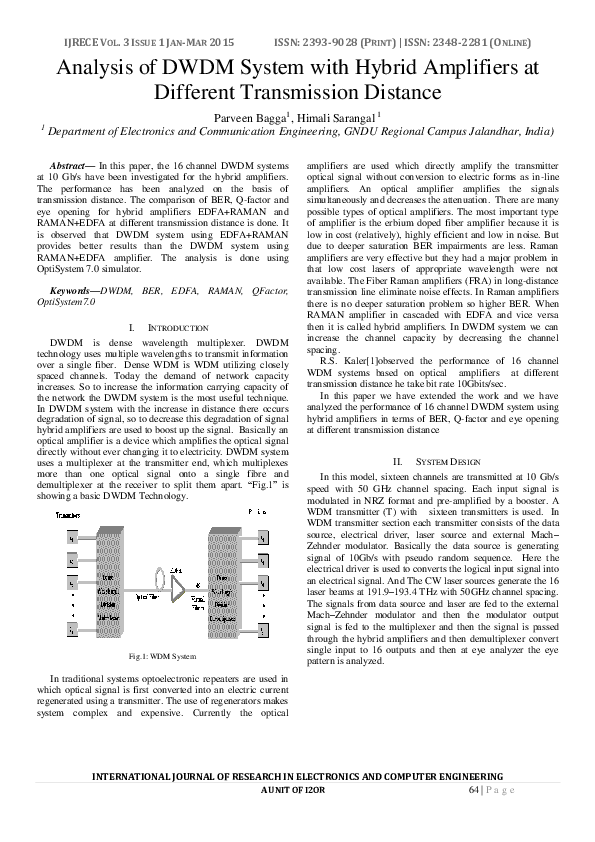 (PDF) Analysis of DWDM System with Hybrid Amplifiers at Different ...