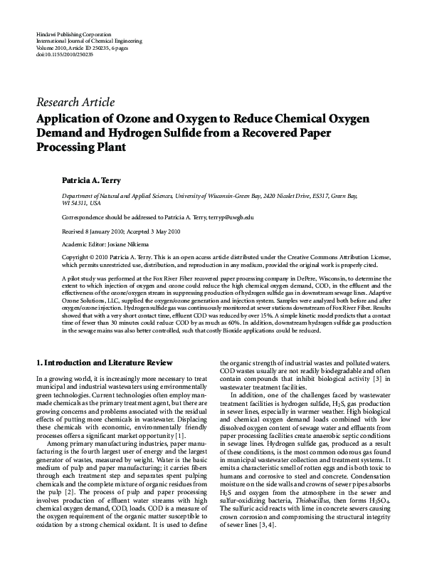 (PDF) Application of Ozone and Oxygen to Reduce Chemical Oxygen Demand ...