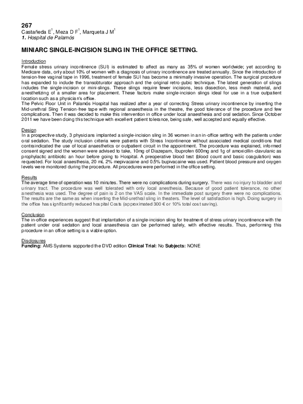 (PDF) MiniArc Single-Incision Sling in the Office Setting