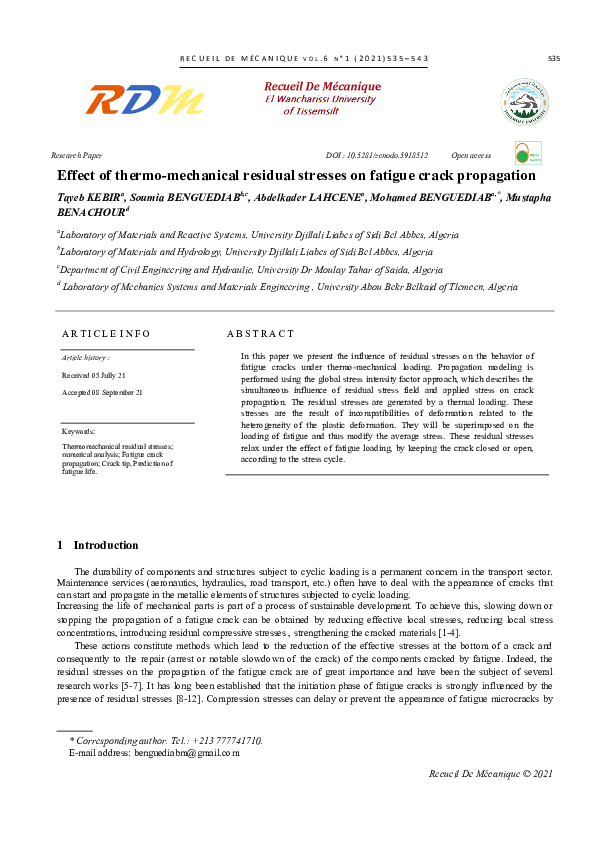 (PDF) Effect of thermo-mechanical residual stresses on fatigue crack ...