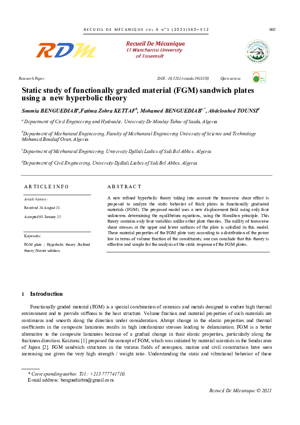 (PDF) Static study of functionally graded material (FGM) sandwich ...