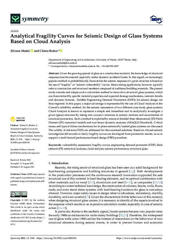 (PDF) Analytical Fragility Curves for Seismic Design of Glass Systems ...