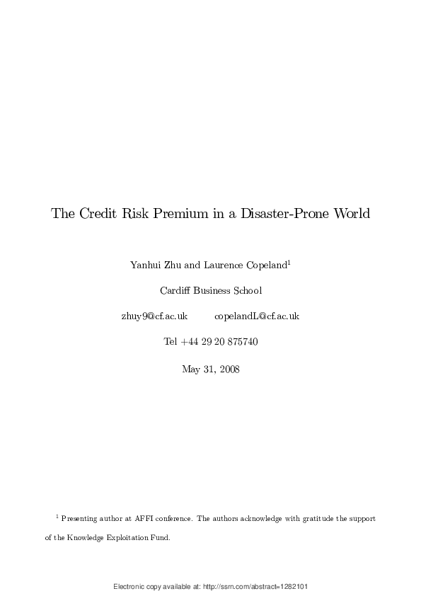 (PDF) The Credit Risk Premium in a Disaster-Prone World