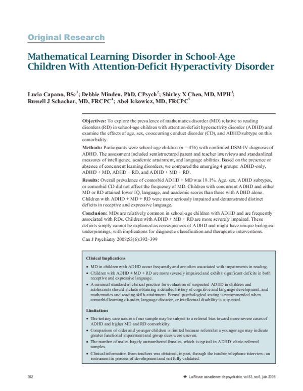 (PDF) Mathematical learning disorder in school-age children with ...
