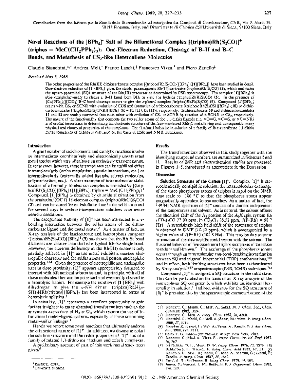 (PDF) Novel reactions of the [BPh4]- salt of the bifunctional complex ...