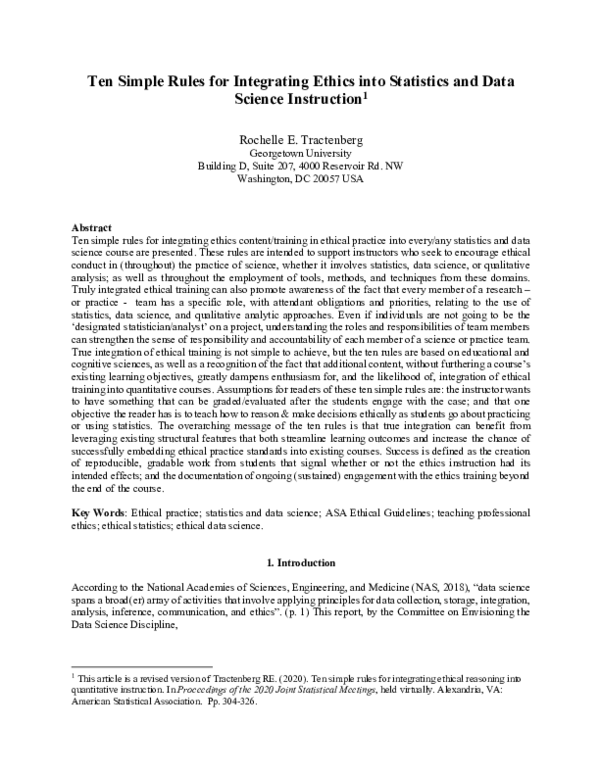 (PDF) Ten simple rules for integrating ethics into statistics and data ...