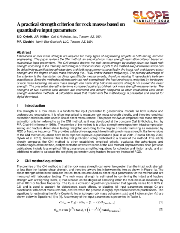 (PDF) A practical strength criterion for rock masses based on