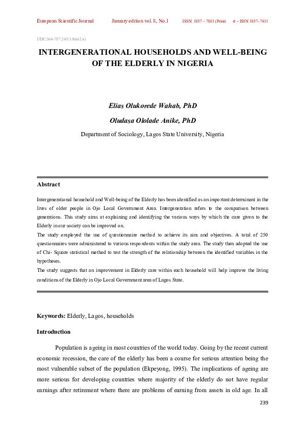 (PDF) Intergenerational Households and Well-Being of the Elderly in Nigeria