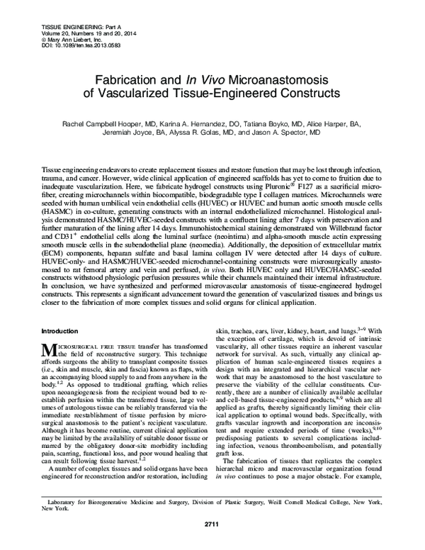 (PDF) Fabrication and In Vivo Microanastomosis of Vascularized Tissue