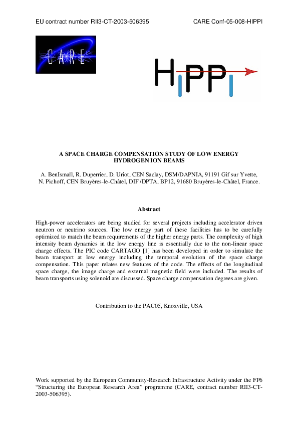 (PDF) A Space Charge Compensation Study of Low Energy Hydrogen Ion Beams