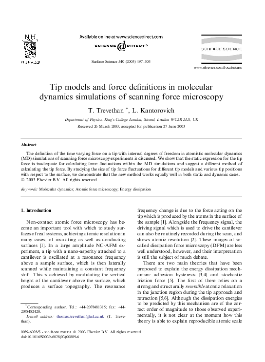 (PDF) Tip models and force definitions in molecular dynamics ...