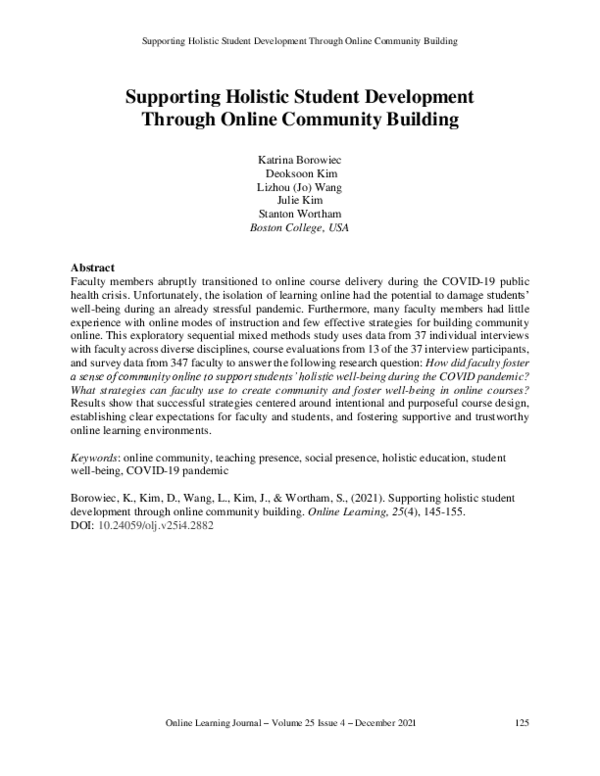 (PDF) Supporting Holistic Student Development Through Online Community ...