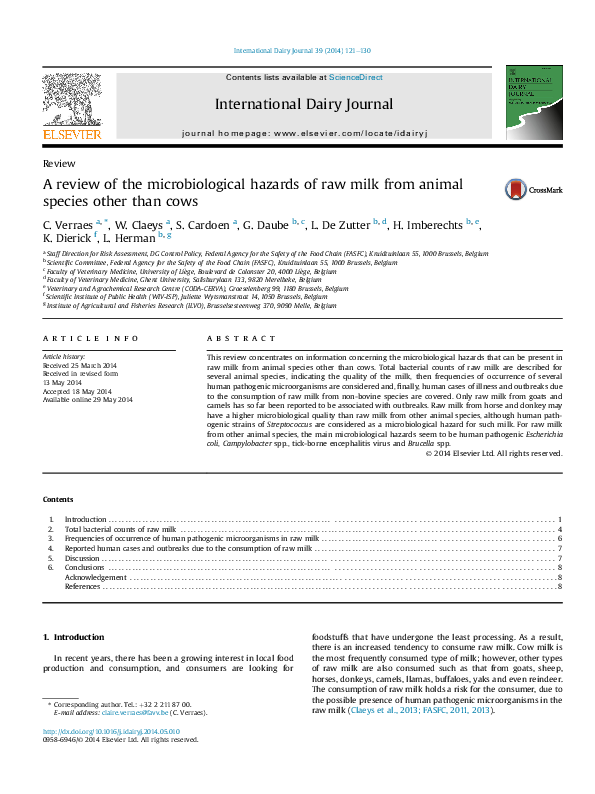 (PDF) A review of the microbiological hazards of raw milk from animal ...