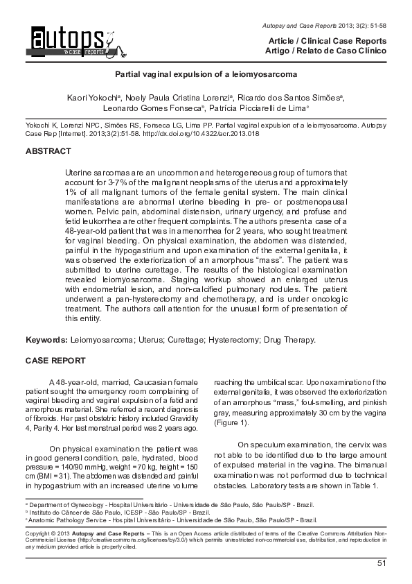 (PDF) Partial vaginal expulsion of a leiomyosarcoma | Leonardo Riverón ...