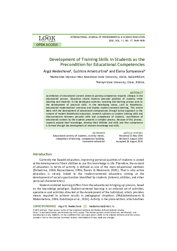 (PDF) Development of Training Skills in Students as the Precondition ...