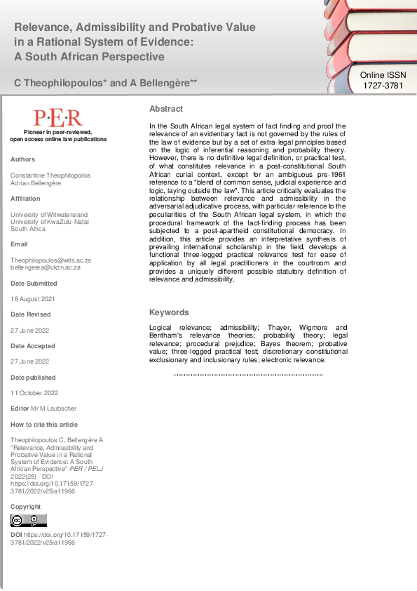 (PDF) Relevance, Admissibility and Probative Value in a Rational System ...