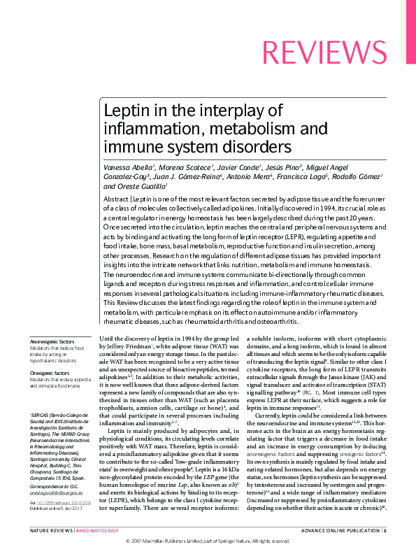 (PDF) Leptin in the interplay of inflammation, metabolism and immune ...