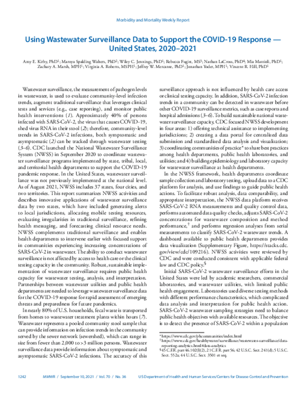 (PDF) Using Wastewater Surveillance Data to Support the COVID-19