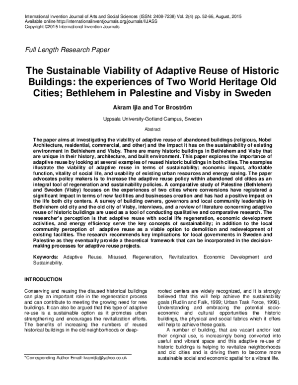 (PDF) The Sustainable Viability of Adaptive Reuse of Historic Buildings ...