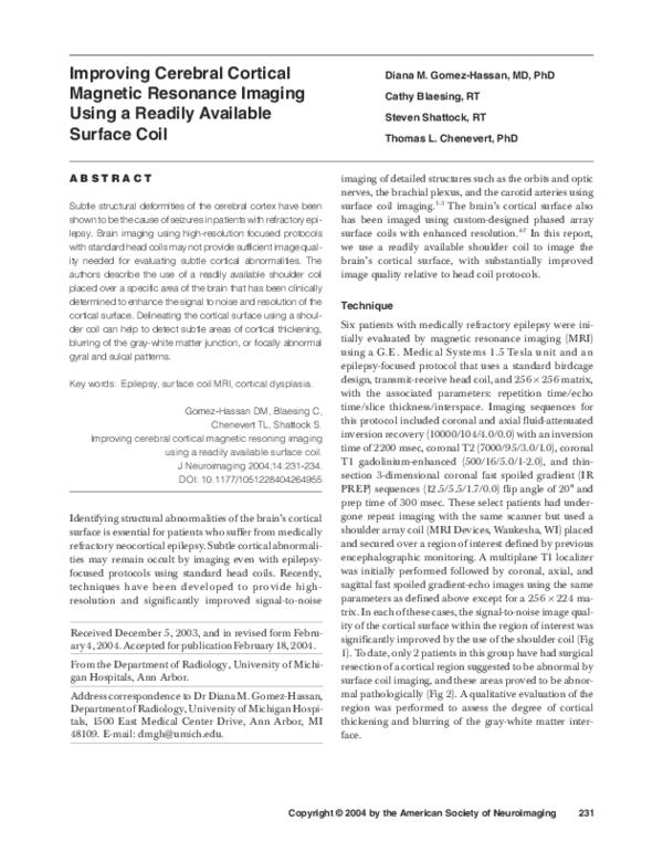 (PDF) Improving Cerebral Cortical Magnetic Resonance Imaging Using a ...
