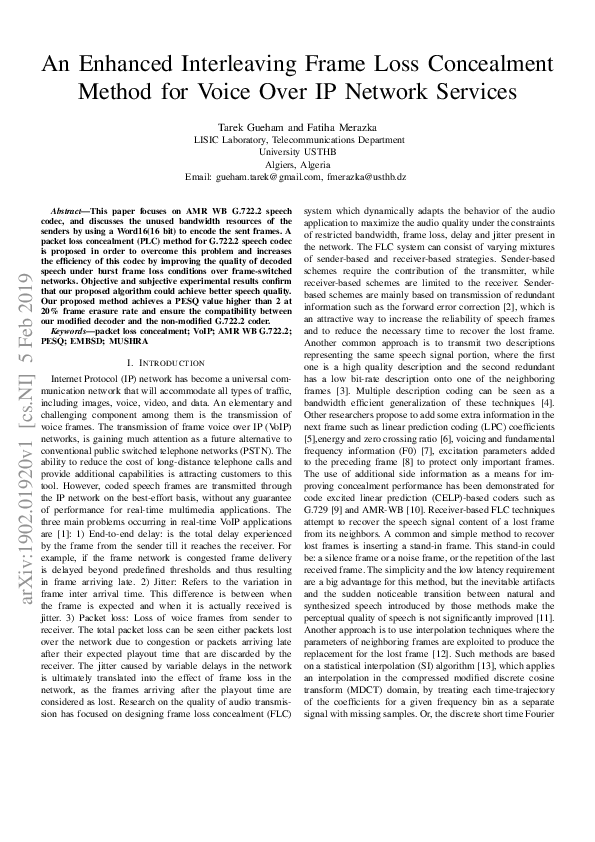 (PDF) An Enhanced Interleaving Frame Loss Concealment Method for Voice ...