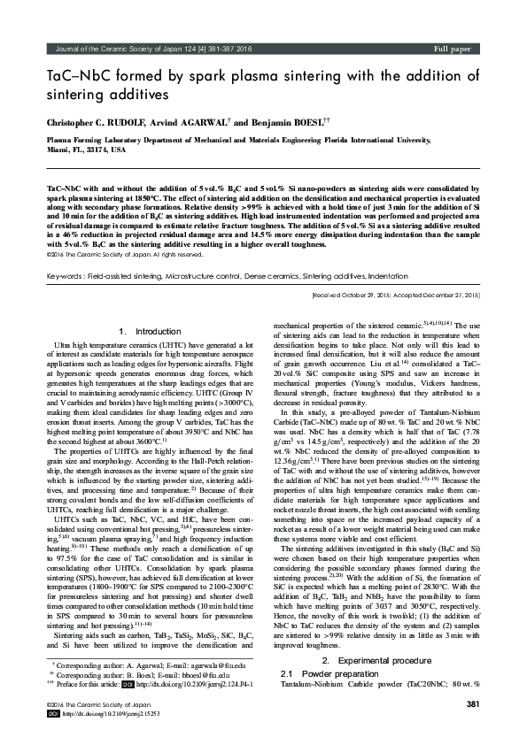 (PDF) TaC–NbC formed by spark plasma sintering with the addition of ...