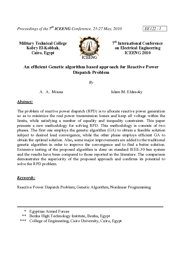 (PDF) An efficient Genetic algorithm based approach for Reactive Power ...