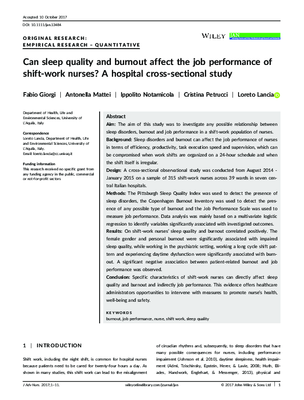 (PDF) Can sleep quality and burnout affect the job performance of shift ...