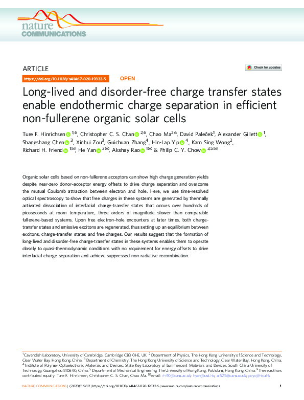 (PDF) Long-lived and disorder-free charge transfer states enable ...