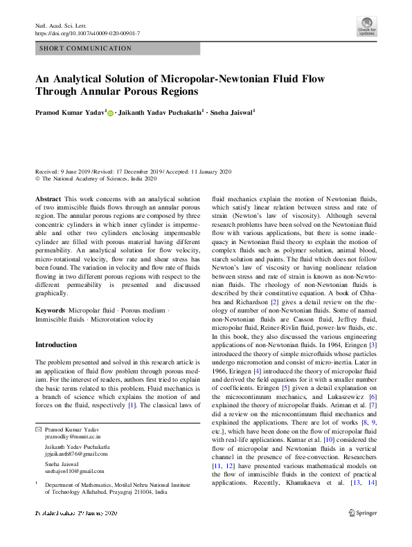 (PDF) An Analytical Solution of Micropolar-Newtonian Fluid Flow Through ...