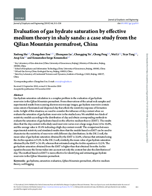(PDF) Evaluation of gas hydrate saturation by effective medium theory ...