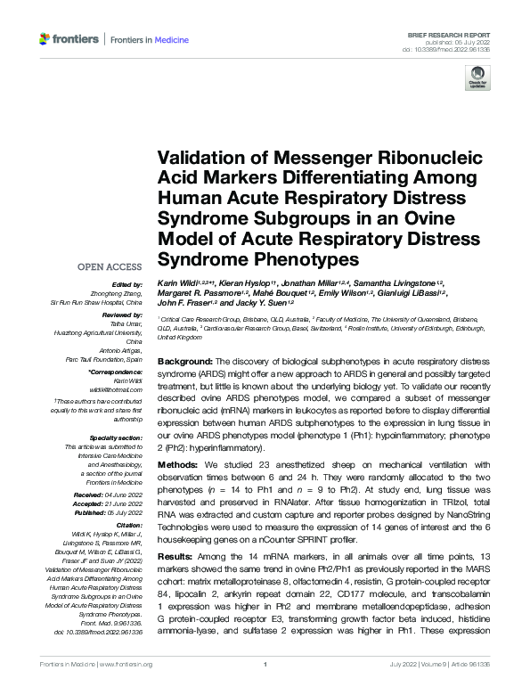 (PDF) Validation of Messenger Ribonucleic Acid Markers Differentiating ...