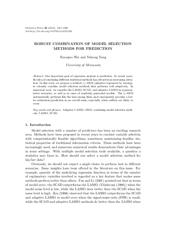 (PDF) Robust Combination of Model Selection Methods for Prediction