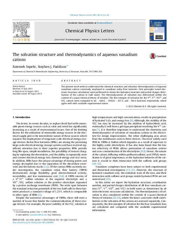 (PDF) The solvation structure and thermodynamics of aqueous vanadium ...