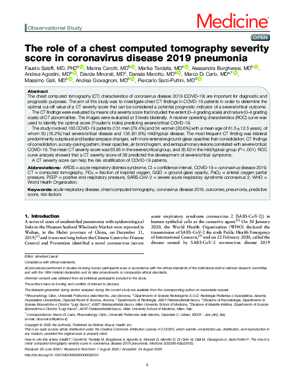 (PDF) The role of a chest computed tomography severity score in ...
