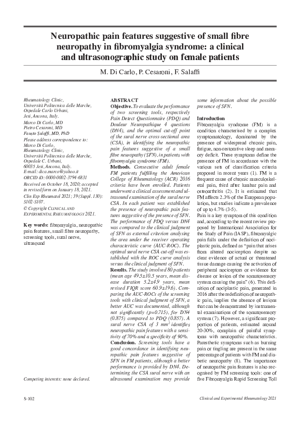 (PDF) Neuropathic pain features suggestive of small fibre neuropathy in ...