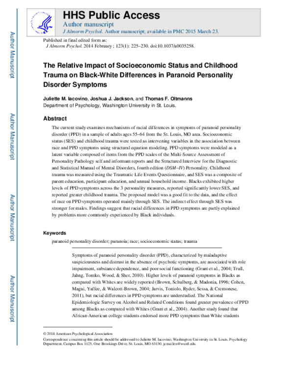 (PDF) The relative impact of socioeconomic status and childhood trauma ...