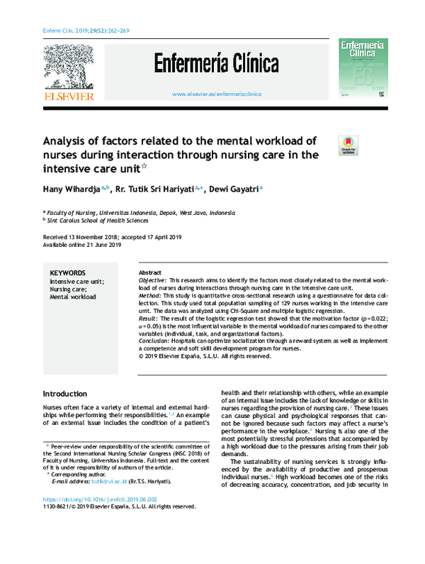 (PDF) Analysis of factors related to the mental workload of nurses ...